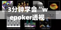 3分钟学会“wepoker透视开挂教程最新版”(辅助神器)开挂详细教程-第3张图片