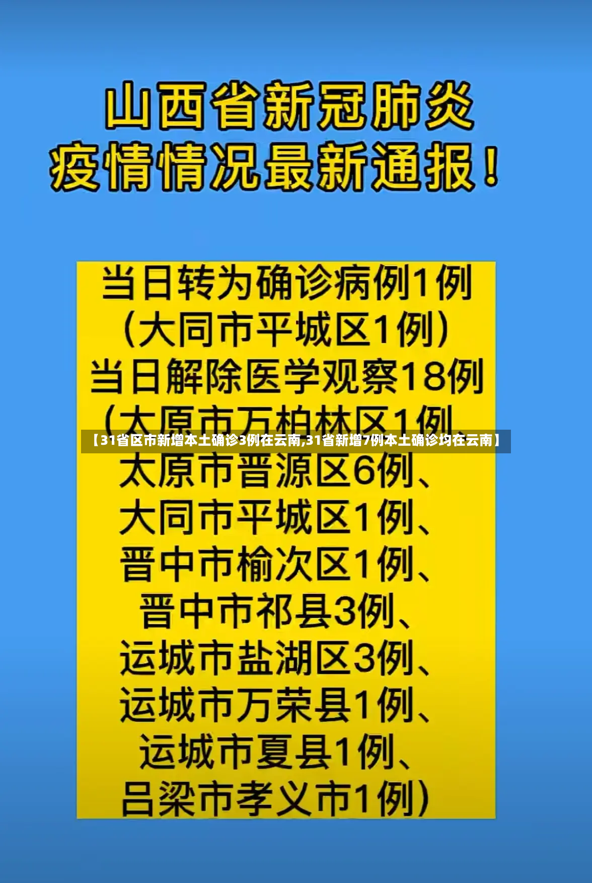【31省区市新增本土确诊3例在云南,31省新增7例本土确诊均在云南】