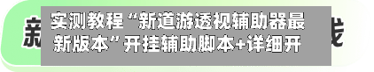 实测教程“新道游透视辅助器最新版本”开挂辅助脚本+详细开挂安装教程-第3张图片