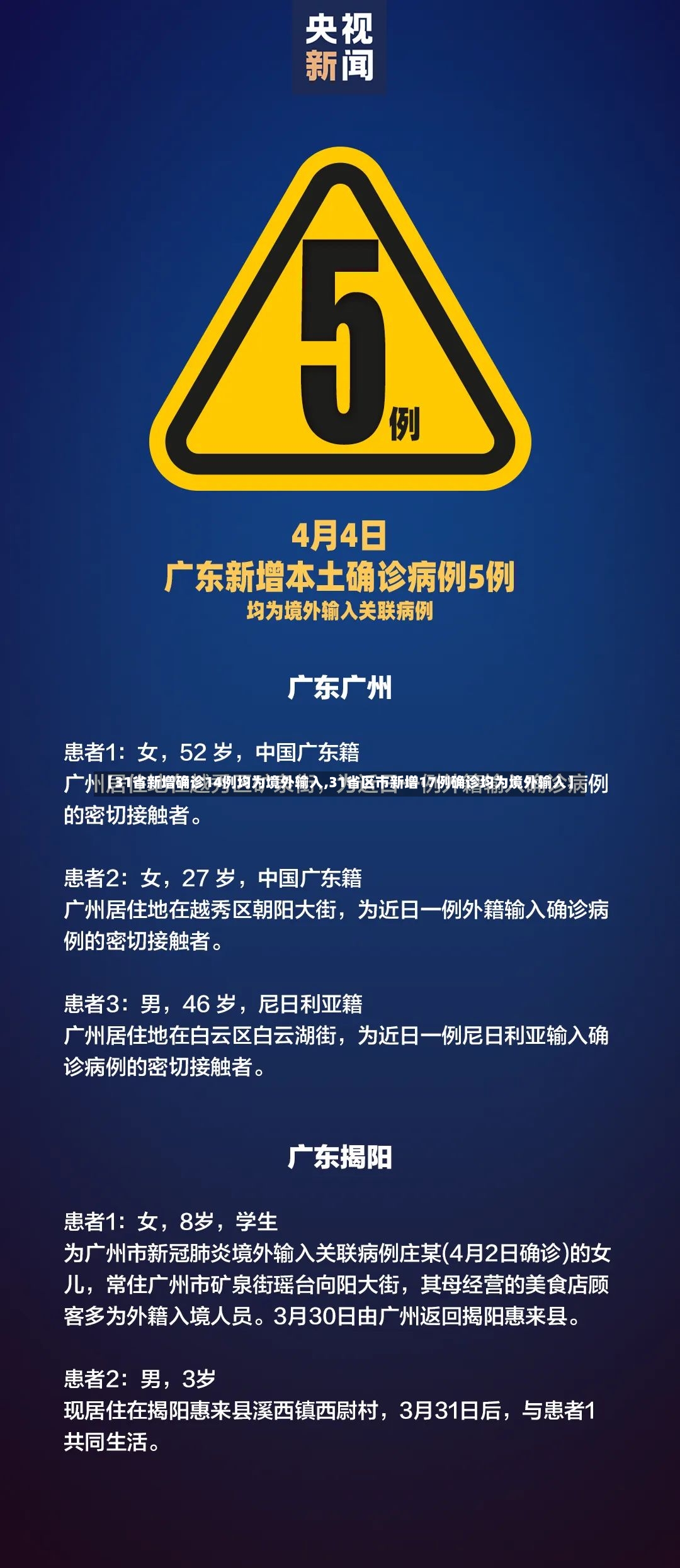 【31省新增确诊14例均为境外输入,31省区市新增17例确诊均为境外输入】