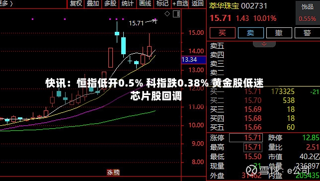 快讯：恒指低开0.5% 科指跌0.38% 黄金股低迷 芯片股回调