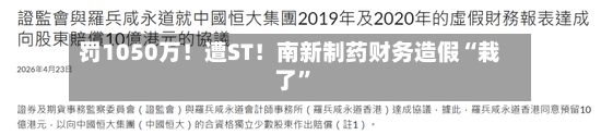 罚1050万！遭ST！南新制药财务造假“栽了	”-第2张图片