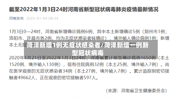 菏泽新增1例无症状感染者/菏泽新增一例新型冠状病毒