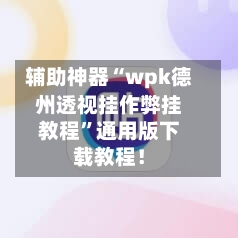 辅助神器“wpk德州透视挂作弊挂教程”通用版下载教程！-第2张图片