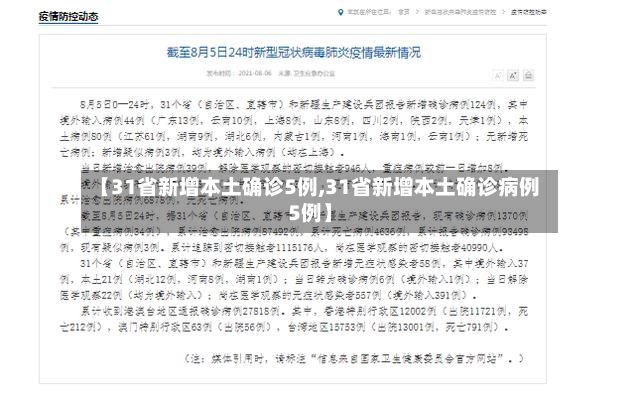 【31省新增本土确诊5例,31省新增本土确诊病例5例】