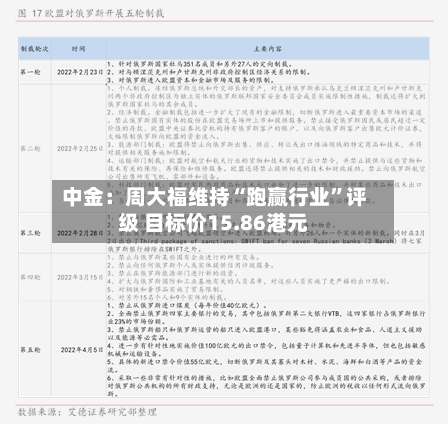 中金：周大福维持“跑赢行业”评级 目标价15.86港元-第3张图片