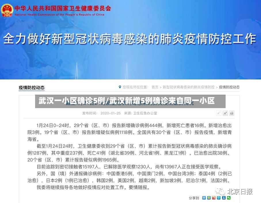 武汉一小区确诊5例/武汉新增5例确诊来自同一小区