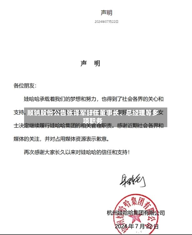 顺钠股份公告张译军辞任董事长、总经理等多项职务-第2张图片