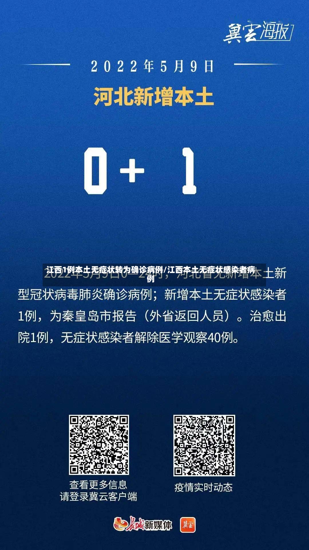 江西1例本土无症状转为确诊病例/江西本土无症状感染者病例